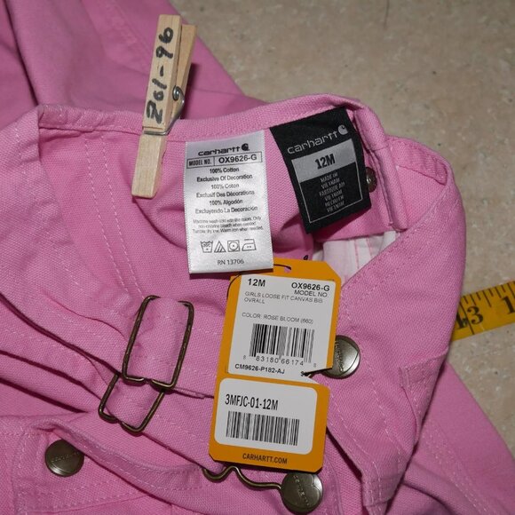 Carhartt Bib Overalls Pink Infant Size 3M 6M 12M Valentines Day Outfit Barbie - Picture 6 of 7